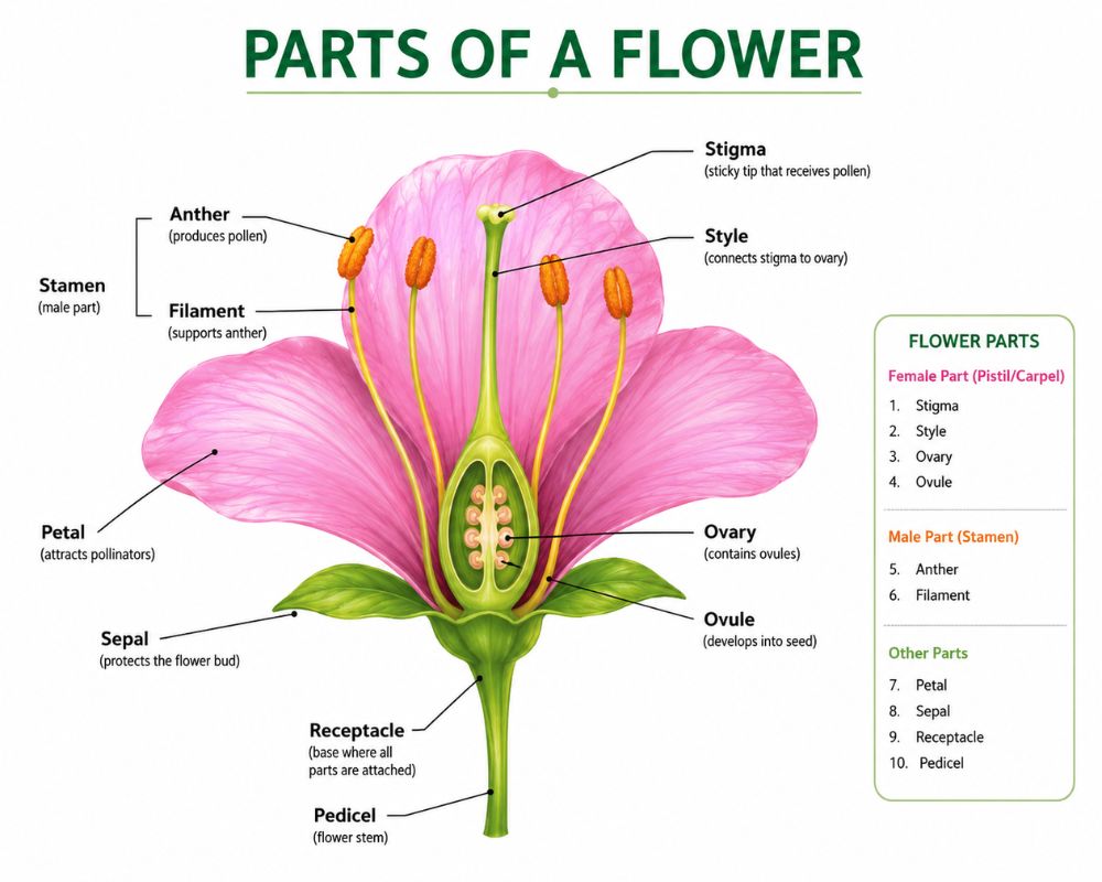 फूल के भाग – Parts Of A Flower In Hindi